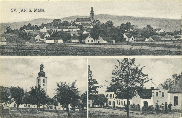 Na vceoknkov fotografii je zobrazen celkov pohled na vesnici, dle nves
s kostelem svatho Jana Nepomuckho a nakonec ada domk. Na nvsi jsou pomrn
mlad stromky.