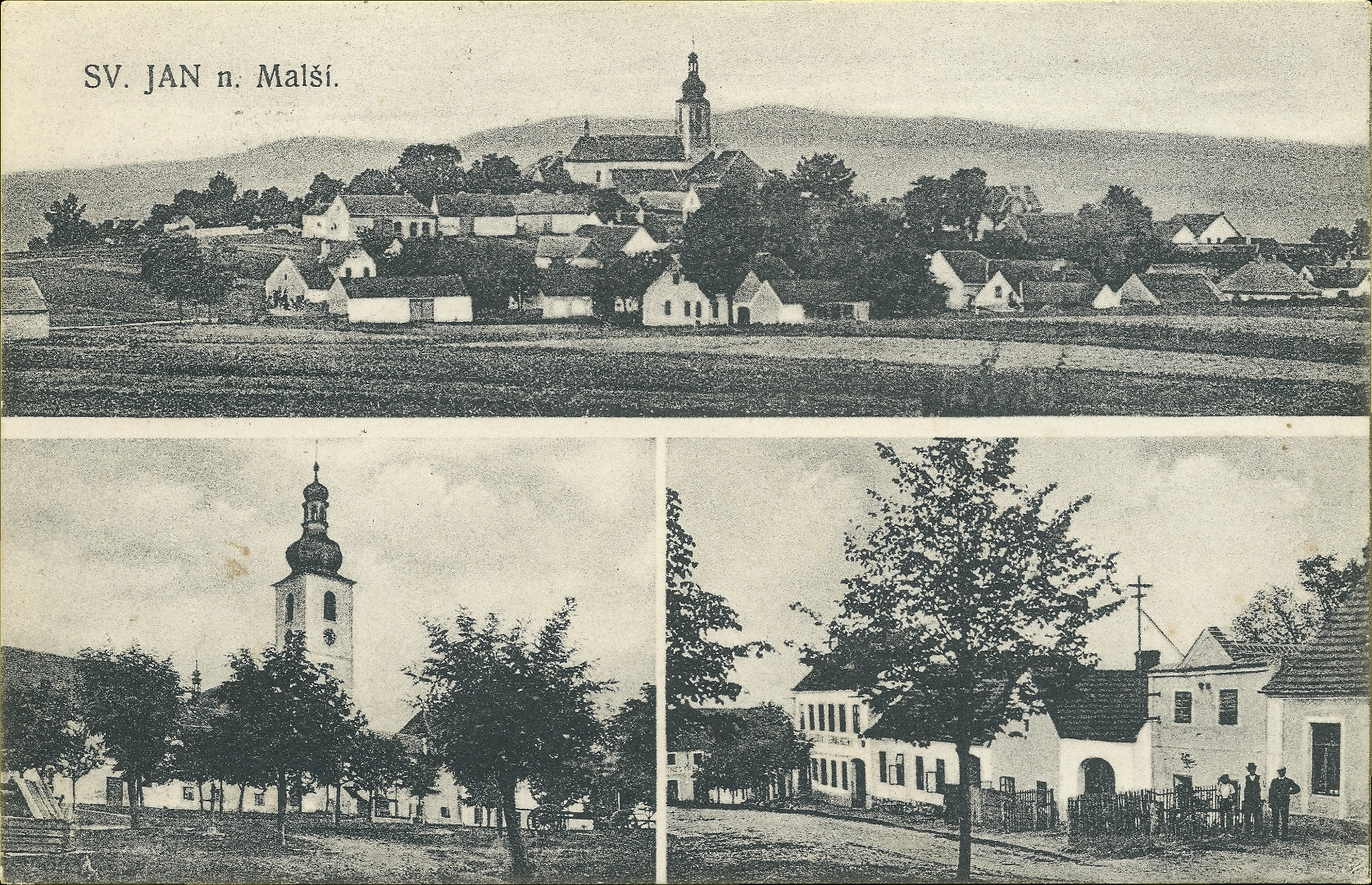 Na vceoknkov fotografii je zobrazen celkov pohled na vesnici, dle nves
  s kostelem svatho Jana Nepomuckho a nakonec ada domk. Na nvsi jsou pomrn
  mlad stromky.