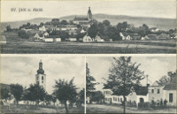 Na vceoknkov fotografii je zobrazen celkov pohled na vesnici, dle nves
            s kostelem svatho Jana Nepomuckho a nakonec ada domk. Na nvsi jsou pomrn
            mlad stromky.
