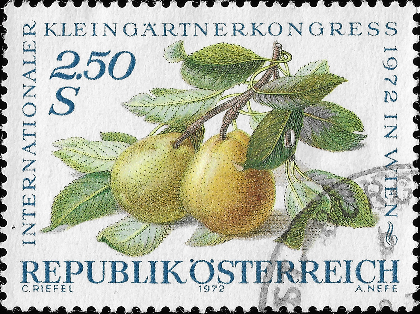 Na rakousk znmce je na blm podklad kousek vtviky se dvma lutmi hrukami a nkolika listy. Na znmce
je napsno REPUBLIK STERREICH, 2.50 S a INTERNATIONALER KLEINGRTNERKONGRESS 1972 IN WIEN.